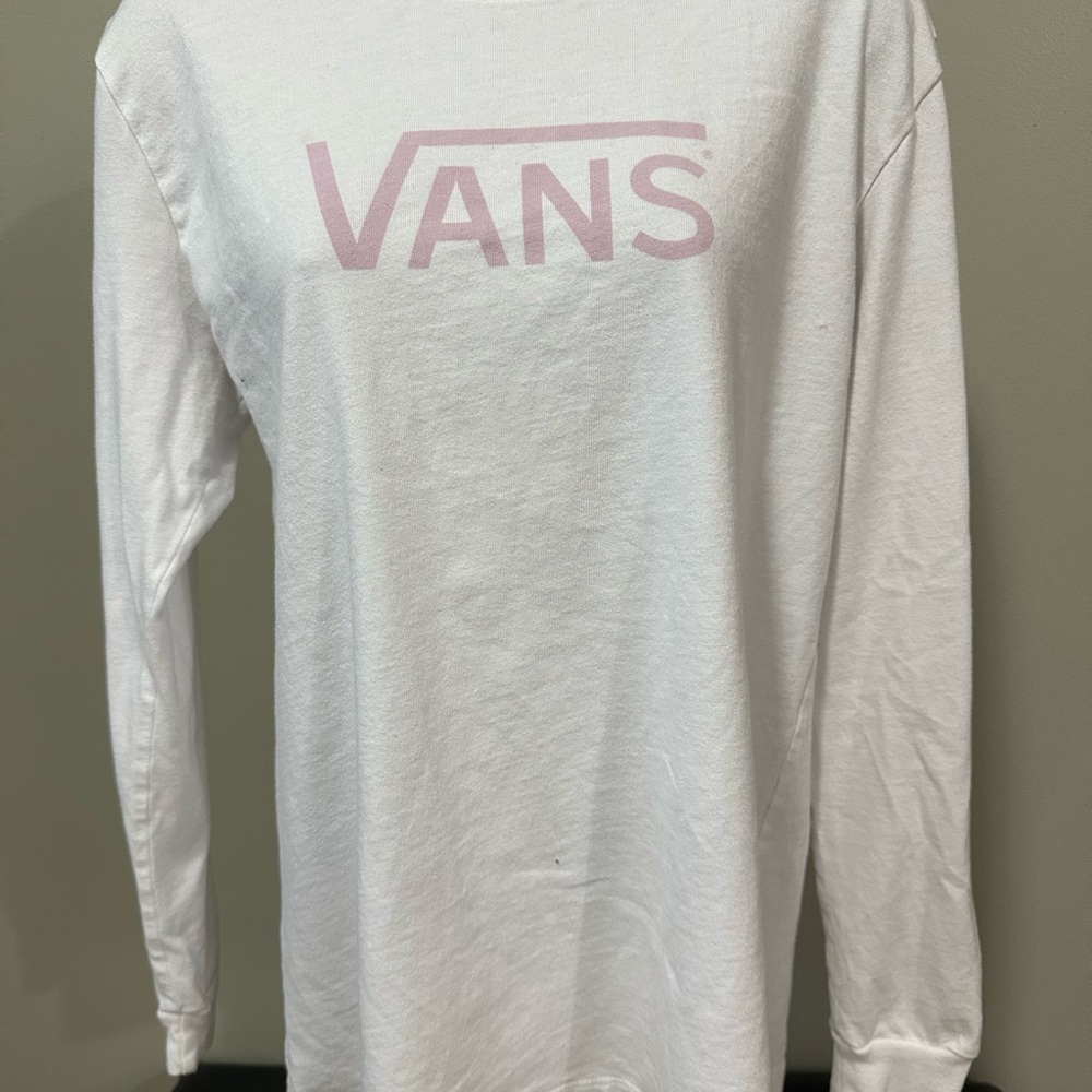 Vans White Long Sleeve with Pink Logo